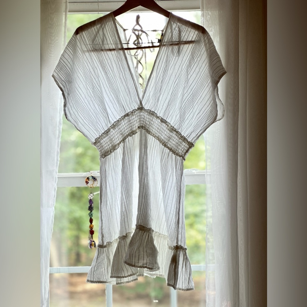 White/Silver Striped  Beach Cover Up